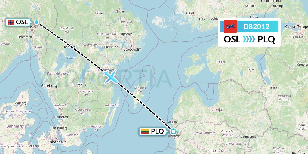D82012 Norwegian Air International Flight Map: Oslo to Palanga