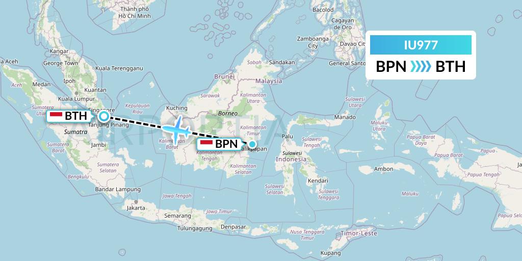 IU977 Pt. Super Air Jet Flight Map: Balikpapan to Batam