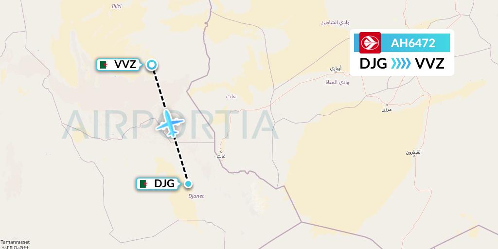 AH6472 Air Algerie Flight Map: Djanet to Illizi