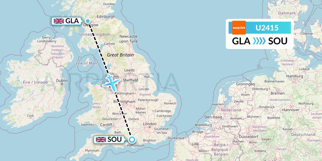 U2415 EasyJet Flight Map: Glasgow to Southampton