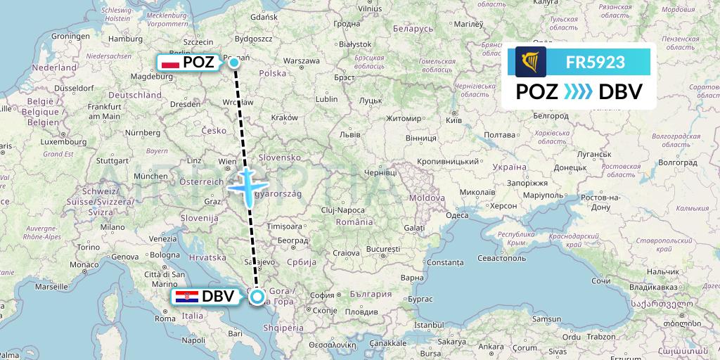 FR5923 Ryanair Flight Map: Poznan to Dubrovnik