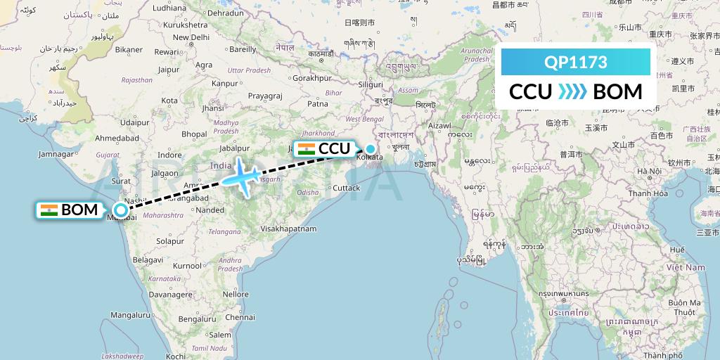 QP1173 Akasa Air Flight Map: Kolkata to Mumbai