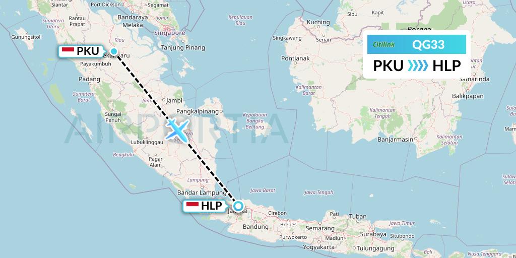 QG33 Citilink Flight Map: Pekanbaru to Jakarta
