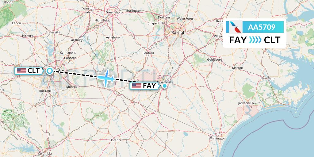 AA5709 American Airlines Flight Map: Fayetteville to Charlotte