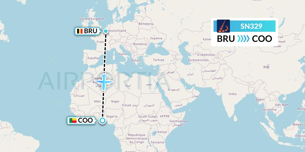 SN329 Brussels Airlines Flight Map: Brussels to Cotonou