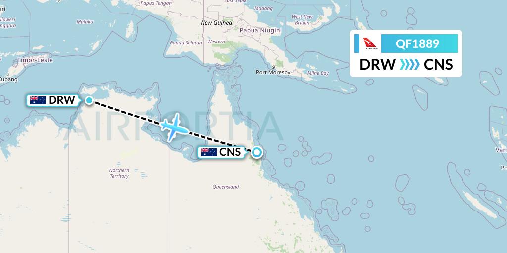 QF1889 Qantas Flight Map: Darwin to Cairns