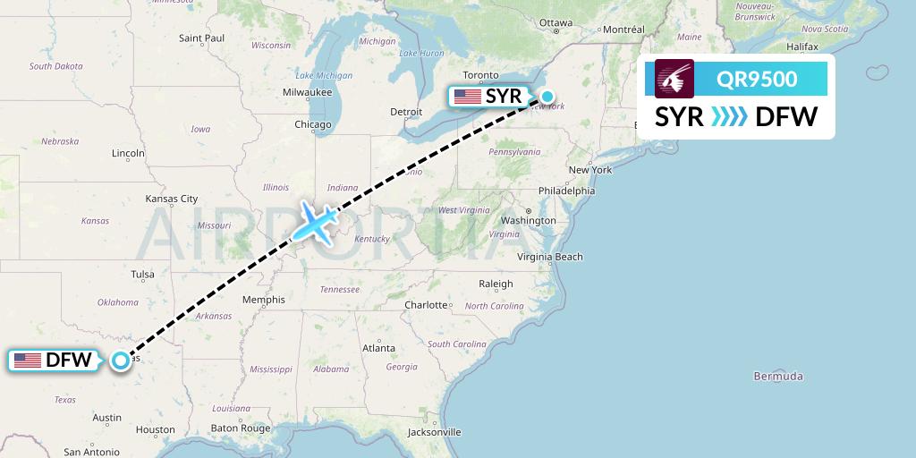 QR9500 Flight Status Qatar Airways Syracuse to Dallas (QTR9500)