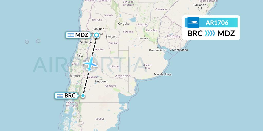AR1706 Aerolineas Argentinas Flight Map: San Carlos de Bariloche to Mendoza