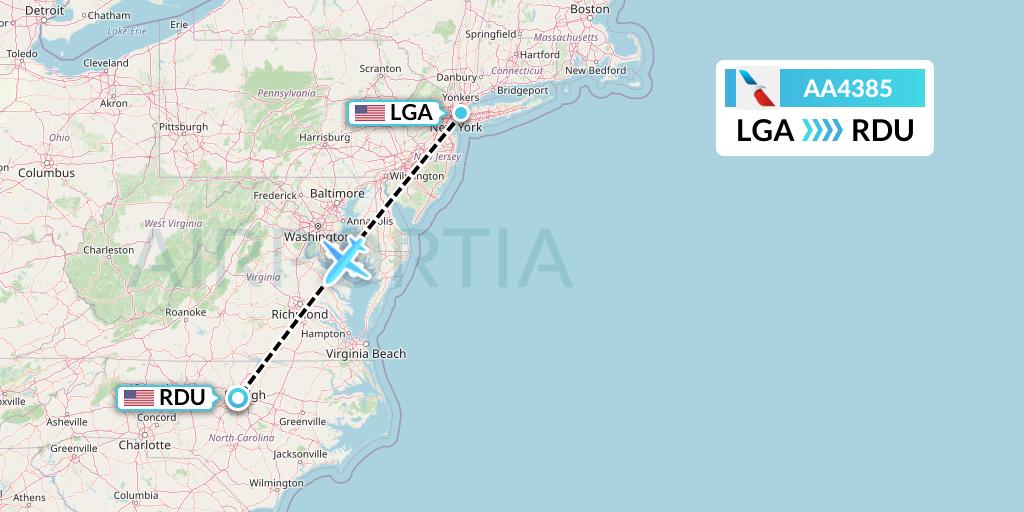 AA4385 American Airlines Flight Map: New York to Raleigh-Durham