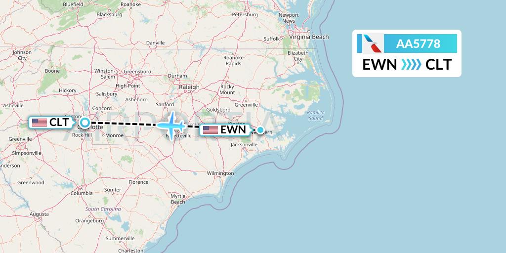 AA5778 American Airlines Flight Map: New Bern to Charlotte
