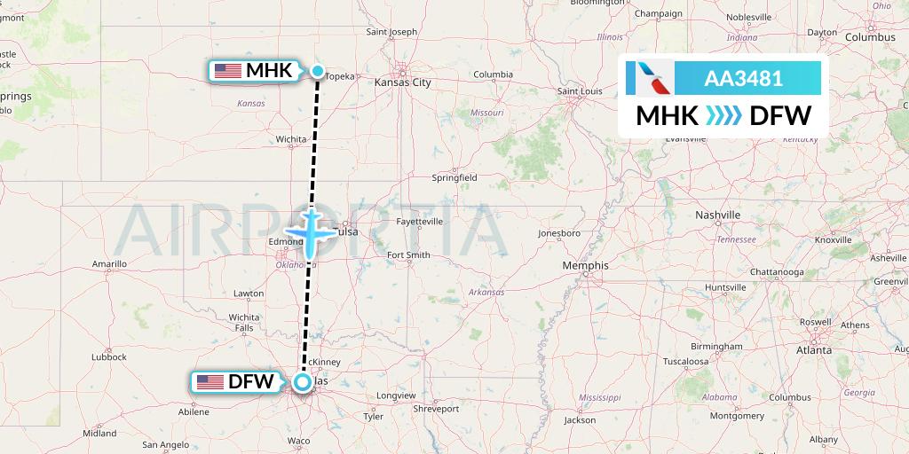 AA3481 American Airlines Flight Map: Manhattan to Dallas