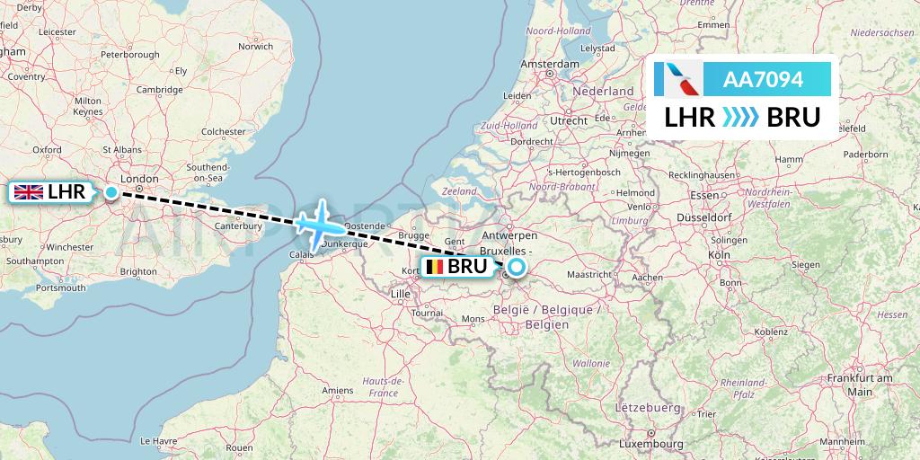 AA7094 American Airlines Flight Map: London to Brussels