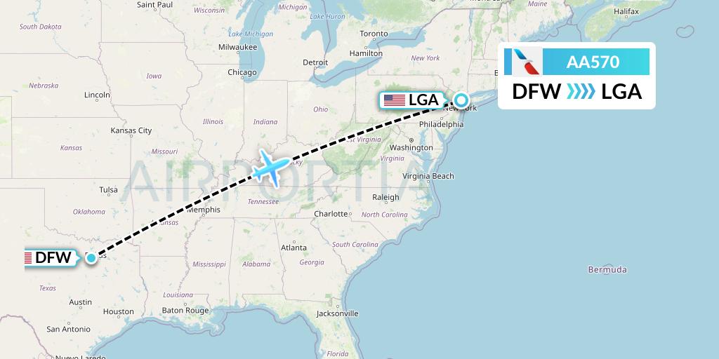 AA570 American Airlines Flight Map: Dallas to New York