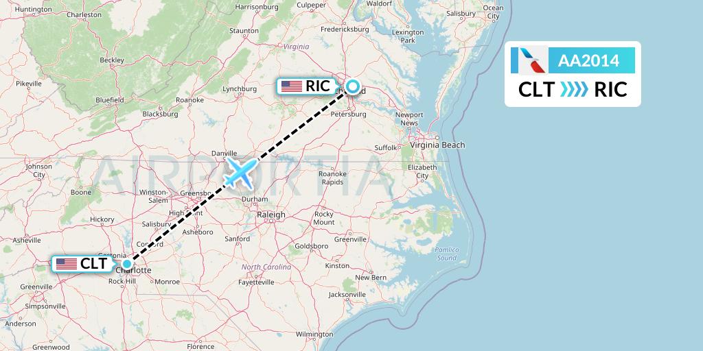 AA2014 American Airlines Flight Map: Charlotte to Richmond