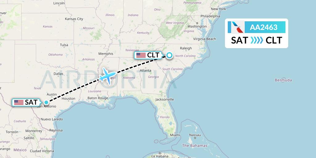 AA2463 American Airlines Flight Map: San Antonio to Charlotte