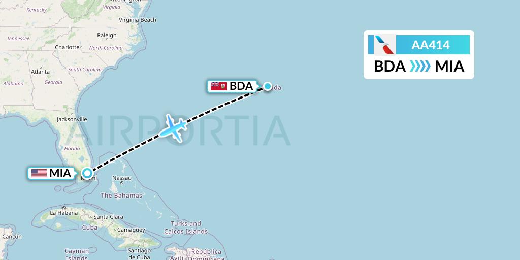 AA414 American Airlines Flight Map: Bermuda to Miami