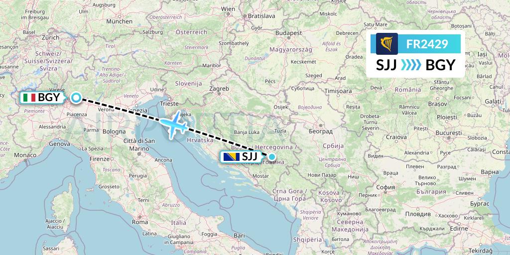 FR2429 Ryanair Flight Map: Sarajevo to Milan