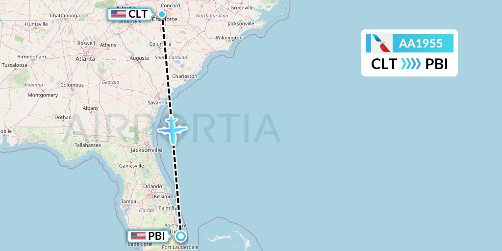 AA1955 American Airlines Flight Map: Charlotte to West Palm Beach
