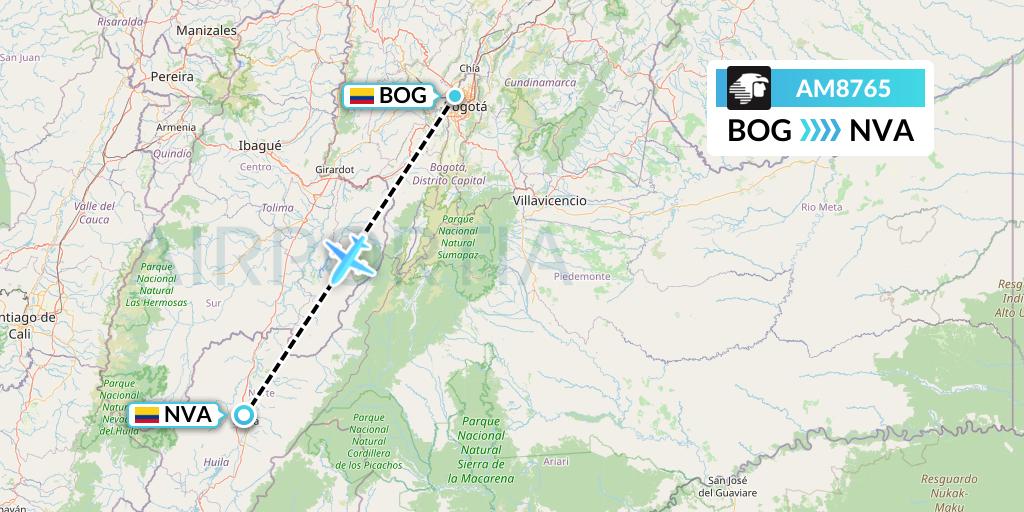 AM8765 Aeromexico Flight Map: Bogota to Neiva