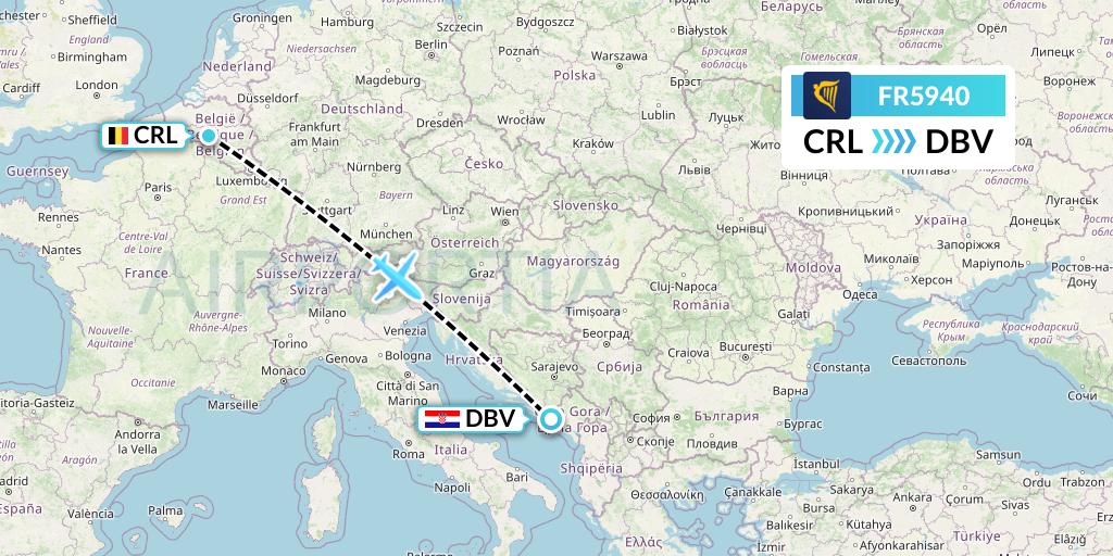 FR5940 Ryanair Flight Map: Brussels to Dubrovnik