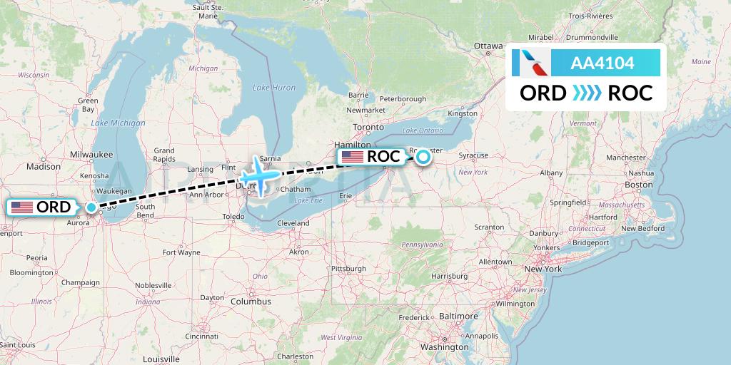 AA4104 American Airlines Flight Map: Chicago to Rochester