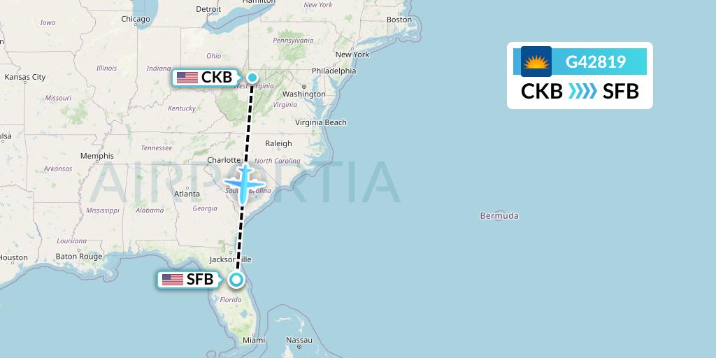 G42819 Allegiant Air Flight Map: Clarksburg to Orlando