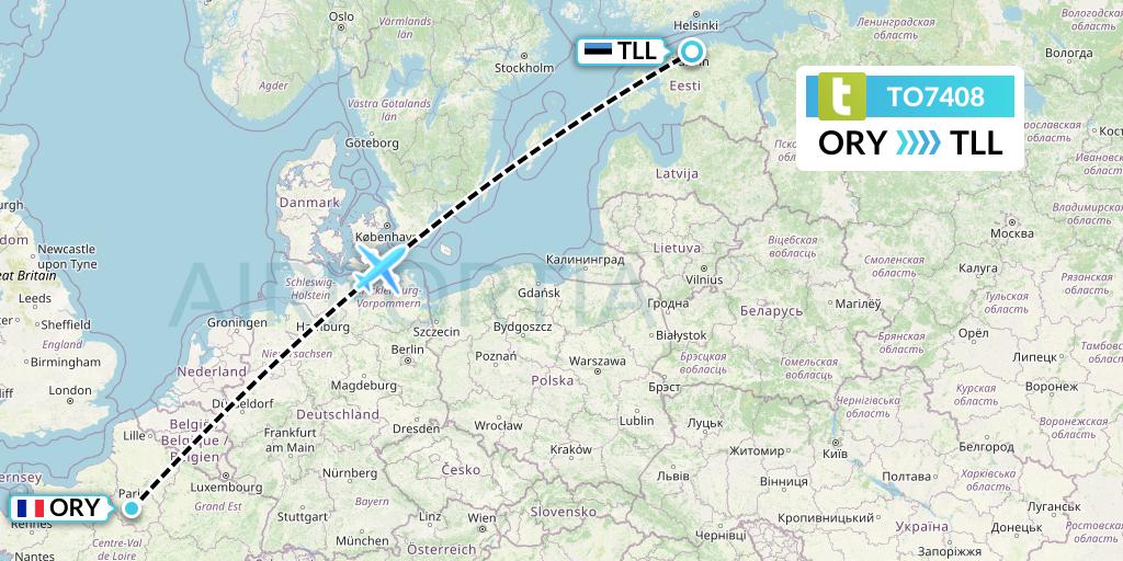 TO7408 Transavia France Flight Map: Paris to Tallinn