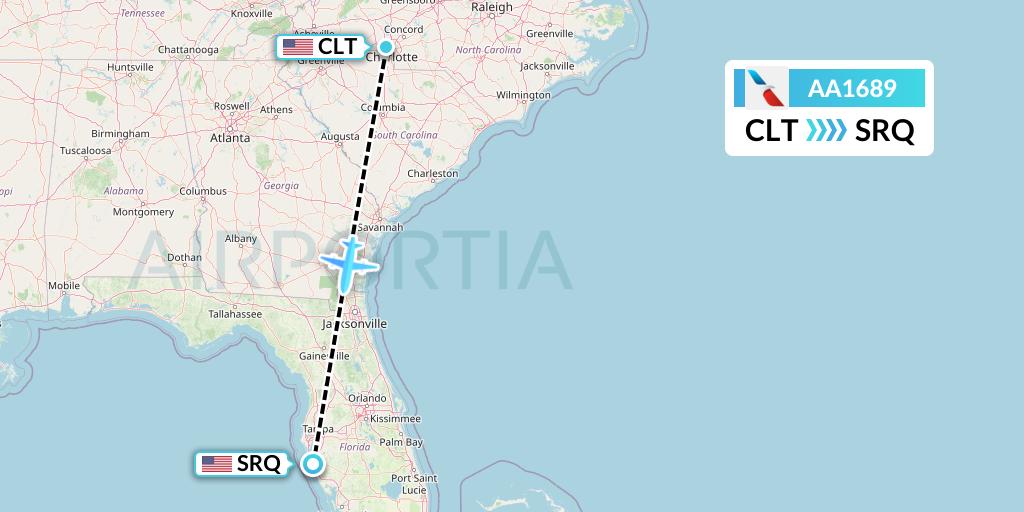 AA1689 American Airlines Flight Map: Charlotte to Sarasota