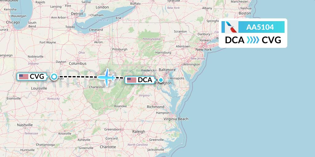 AA5104 American Airlines Flight Map: Washington to Cincinnati