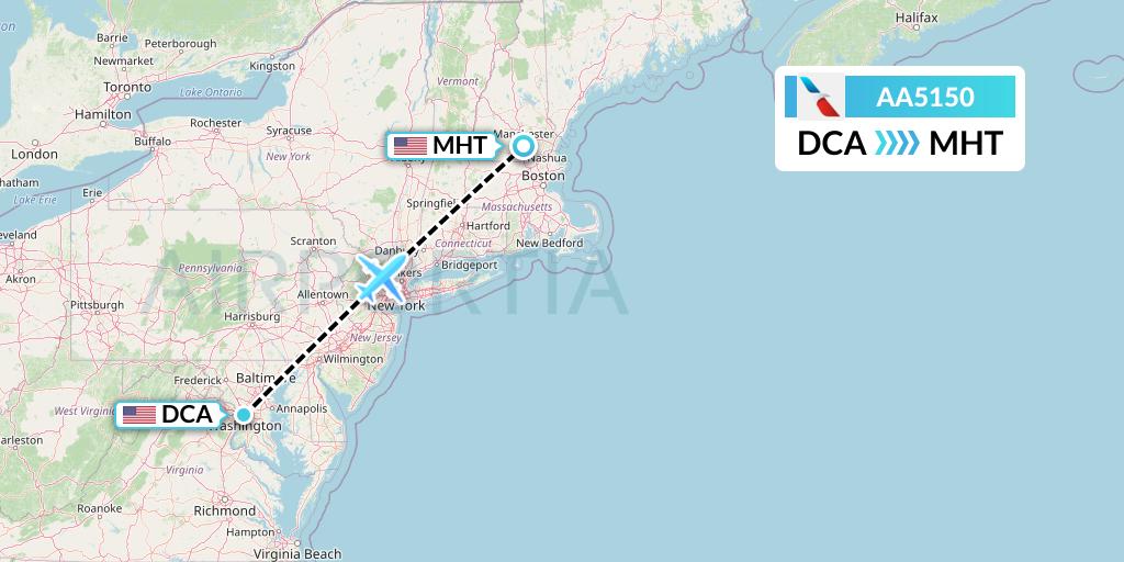 AA5150 American Airlines Flight Map: Washington to Manchester