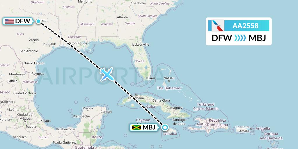 AA2558 American Airlines Flight Map: Dallas to Montego Bay