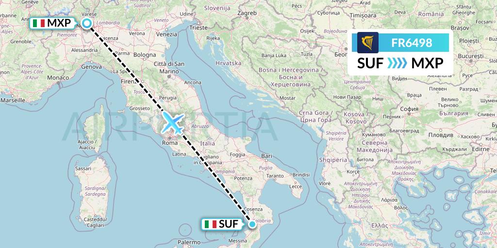 FR6498 Ryanair Flight Map: Lamezia Terme to Milan