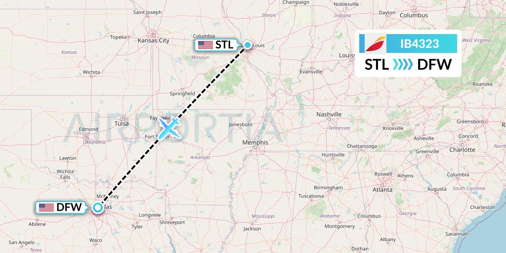 IB4323 Iberia Flight Map: St. Louis to Dallas
