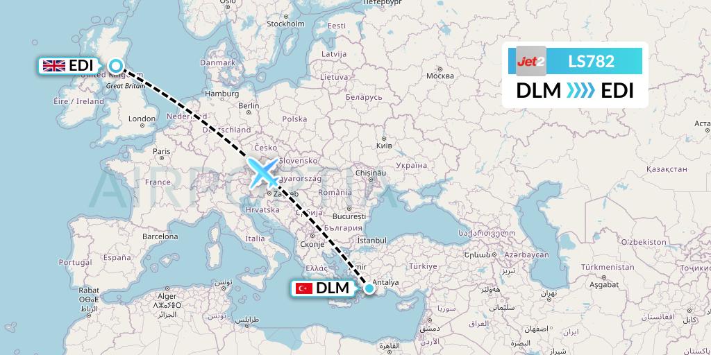LS782 Jet2 Flight Map: Dalaman to Edinburgh