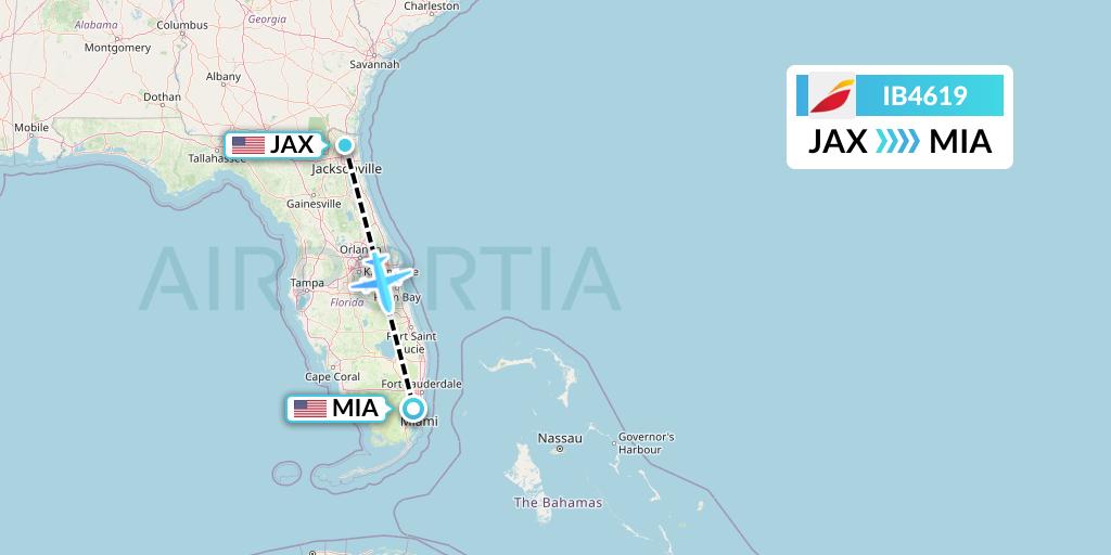 IB4619 Iberia Flight Map: Jacksonville to Miami