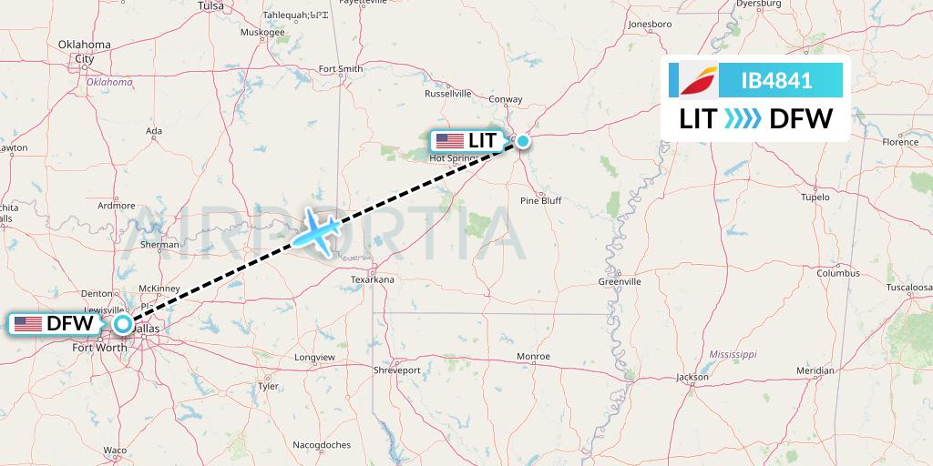 IB4841 Iberia Flight Map: Little Rock to Dallas