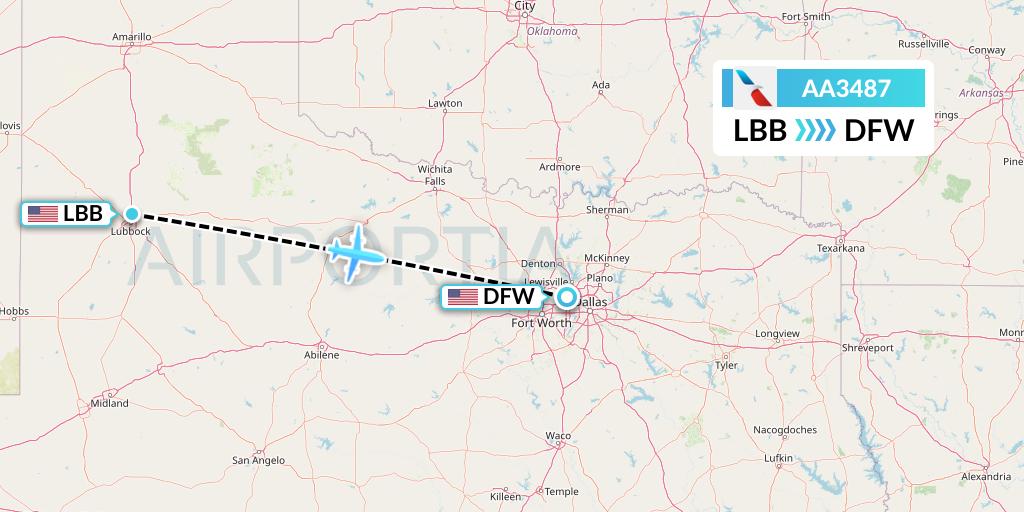 AA3487 American Airlines Flight Map: Lubbock to Dallas