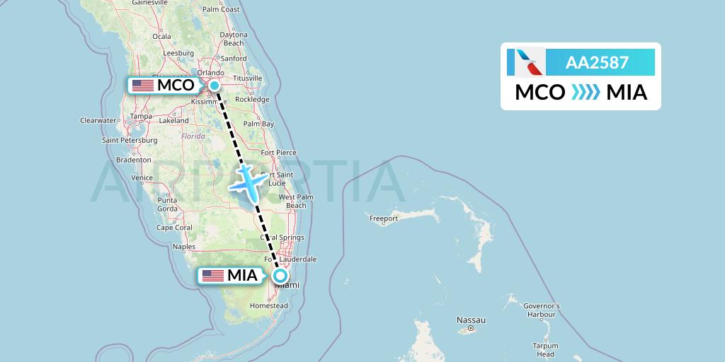 AA2587 American Airlines Flight Map: Orlando to Miami