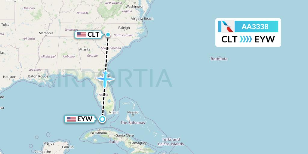 AA3338 American Airlines Flight Map: Charlotte to Key West