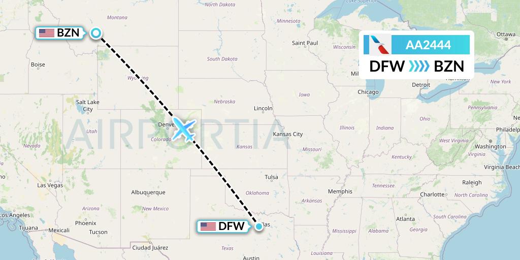 AA2444 American Airlines Flight Map: Dallas to Bozeman