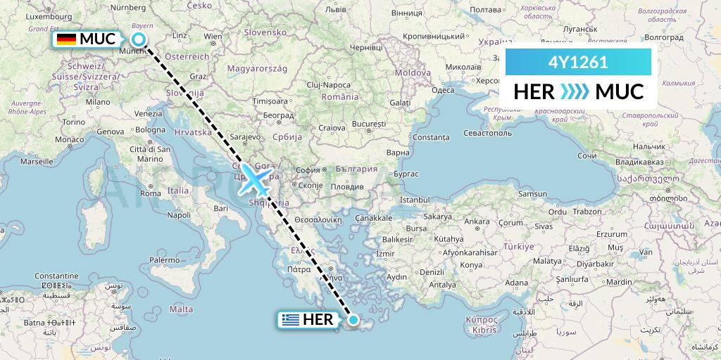 4Y1261 Eurowings Discover Flight Map: Heraklion to Munich