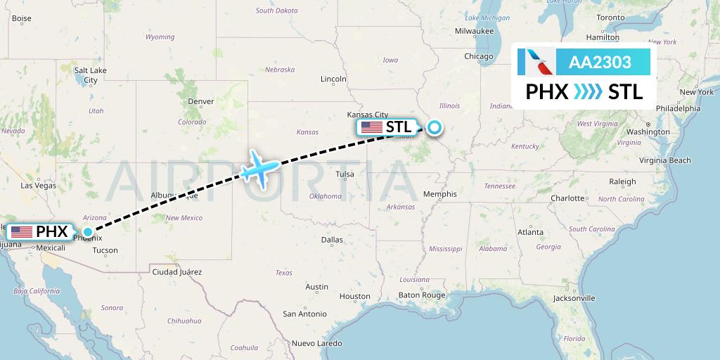 AA2303 American Airlines Flight Map: Phoenix to St. Louis