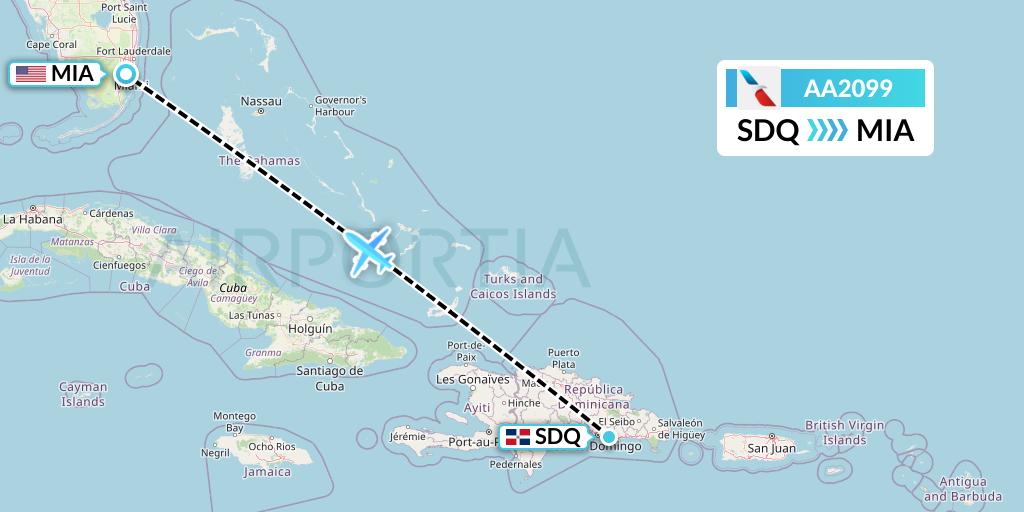 AA2099 American Airlines Flight Map: Santo Domingo to Miami