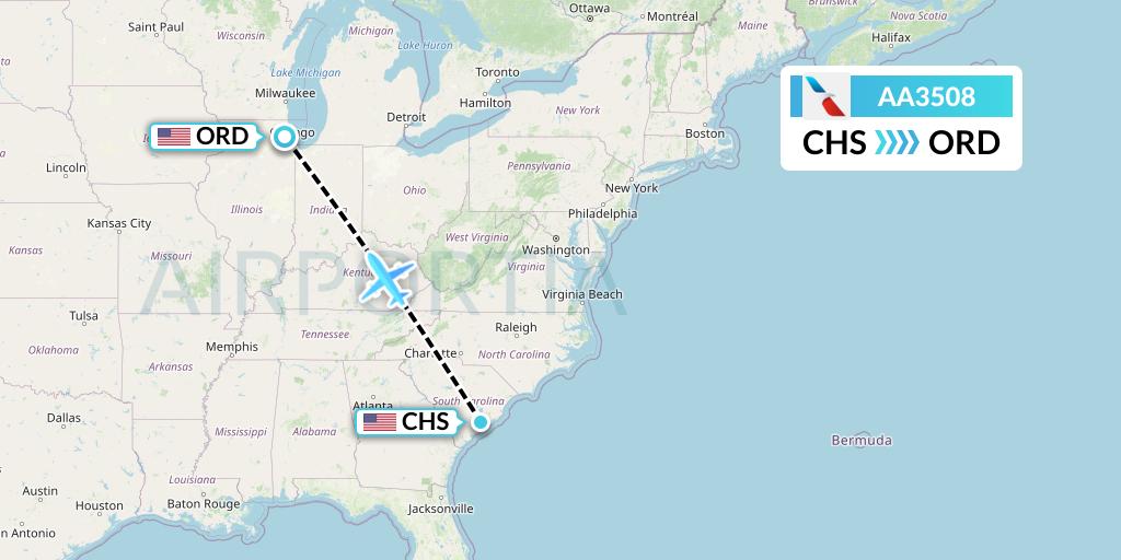 AA3508 American Airlines Flight Map: Charleston to Chicago