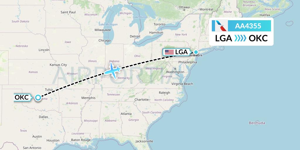 AA4355 American Airlines Flight Map: New York to Oklahoma City
