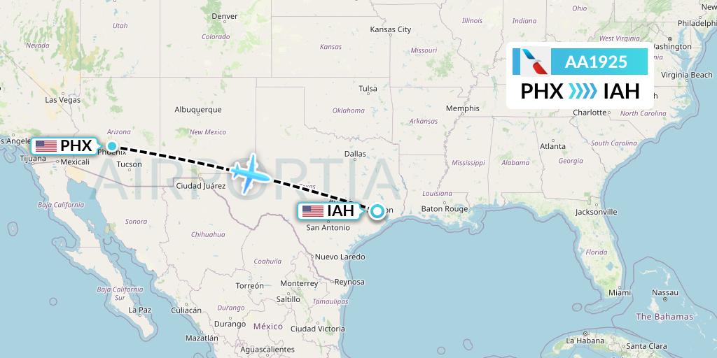 AA1925 American Airlines Flight Map: Phoenix to Houston