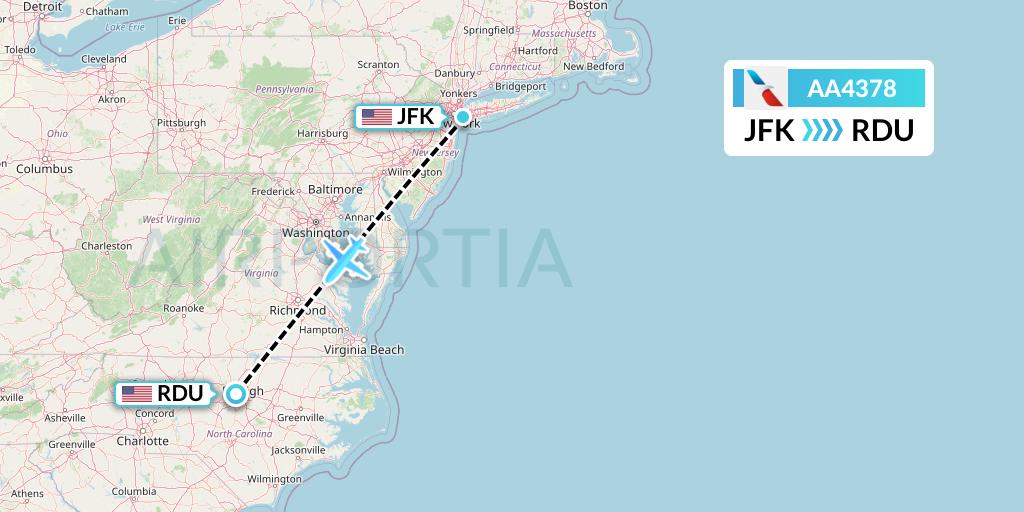 AA4378 American Airlines Flight Map: New York to Raleigh-Durham
