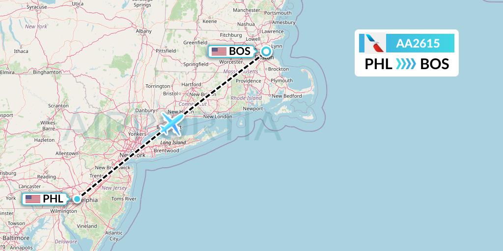 AA2615 American Airlines Flight Map: Philadelphia to Boston