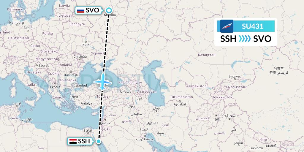 SU431 Aeroflot Flight Map: Sharm el-Sheikh to Moscow
