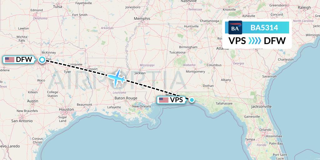 BA5314 British Airways Flight Map: Valparaiso to Dallas